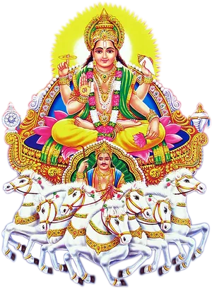 Radiant Hindu Deityon Lotuswith Seven Horses PNG image