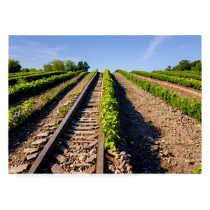 Railroad Tracks Through Vineyard PNG 80