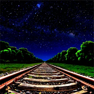 Railroad Tracks Under Starry Night Png 06122024 PNG image