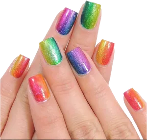 Rainbow Glitter Nail Art