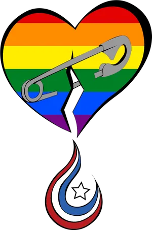 Rainbow Heart Safety Pin PNG image