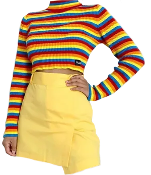 Rainbow Striped Sweaterand Yellow Skirt PNG