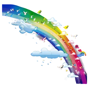 Rainbow With Clouds And Birds PNG Pyc65 PNG