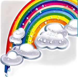 Rainbow With Clouds And Raindrops PNG 06282024