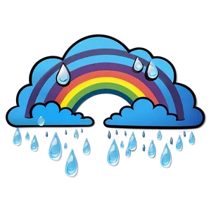 Rainbow With Clouds And Raindrops PNG 96