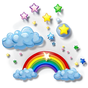 Rainbow With Clouds And Stars PNG 06282024
