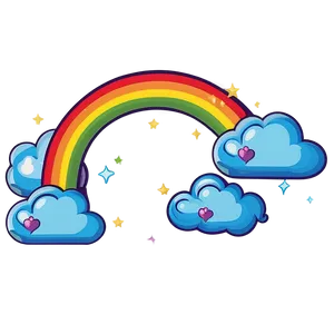 Rainbow With Clouds Cute Style PNG 06282024