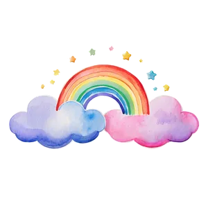 Rainbow With Clouds In Watercolor PNG 45