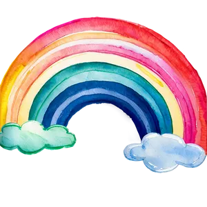 Rainbow With Clouds In Watercolor PNG 99