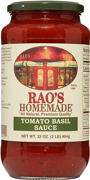 Raos Homemade Tomato Basil Sauce Jar PNG