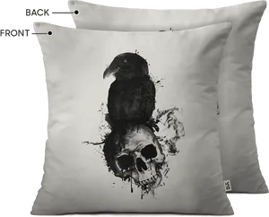 Ravenand Skull Art Cushion PNG image