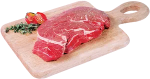 Raw Steakon Wooden Board PNG image