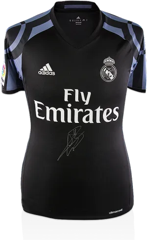 Real Madrid Black Jersey Sponsoredby Fly Emirates PNG image