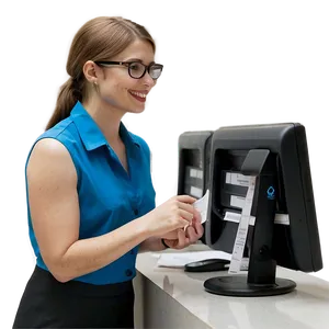 Receptionist Helping Visitor PNG Fub