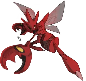 Red Armored Insectoid Character Art PNG image