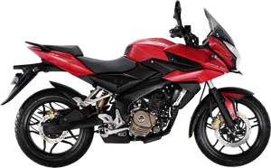 Red Bajaj Pulsar Motorcycle Profile View PNG image