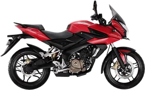 Red Bajaj Pulsar Motorcycle Profile View PNG image