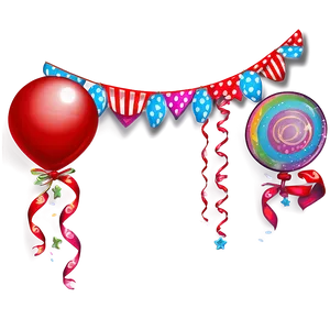 Red Balloons And Streamers PNG 06132024