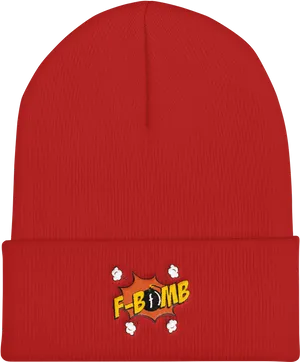 Red Beanie F Bomb Embroidery PNG image