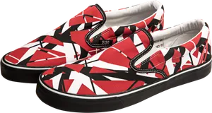 Red Black Abstract Pattern Vans Slip Ons PNG image