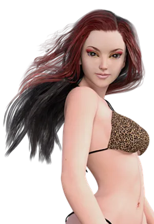 Red Black Haired3 D Model Woman