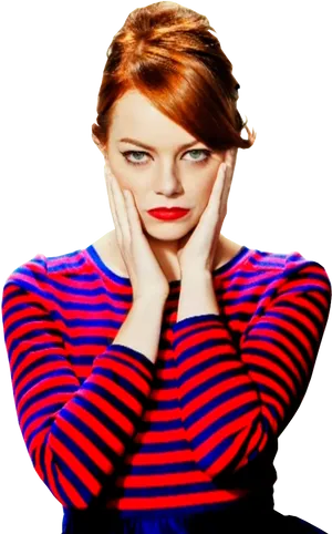 Red Blue Striped Sweater Woman PNG image
