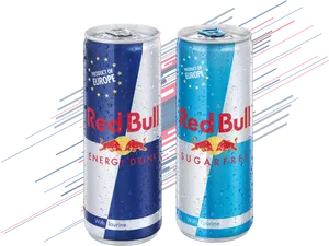 Red Bull Energyand Sugar Free Cans PNG image