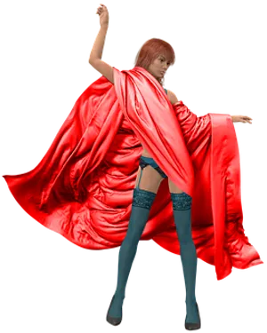 Red Cape Dance Pose Woman