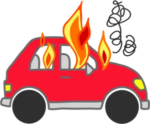 Red Car On Fire Cartoon Illustration PNG image