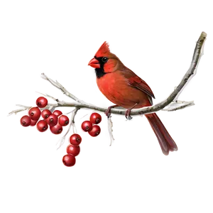 Red Cardinal With Berries PNG Qxt