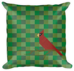 Red Cardinalon Green Checkered Pillow PNG image