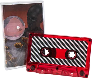 Red Cassette Tapewith Striped Labeland Case PNG