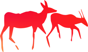 Red Cave Painting Deer Silhouettes PNG