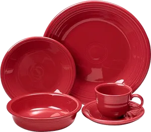 Red Ceramic Dinnerware Set PNG image
