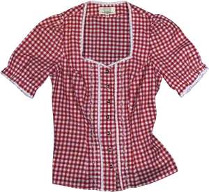 Red Checkered Blousewith Lace Trim PNG image