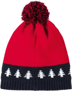 Red Christmas Beaniewith Pom Pomand Tree Design PNG image