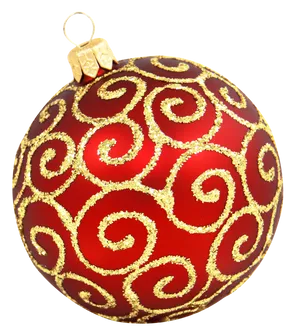 Red Christmas Ornament Golden Swirls PNG image