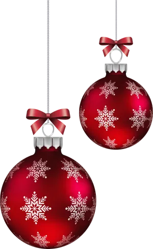 Red Christmas Ornamentswith Snowflakes PNG image