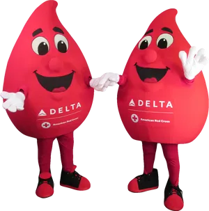 Red Cross Blood Drop Mascots Delta Promotion PNG image
