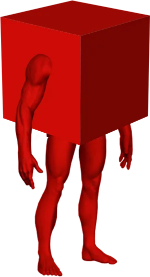 Red Cube Humanoid Surrealism.png PNG image