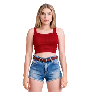 Red Denim Jorts PNG 53