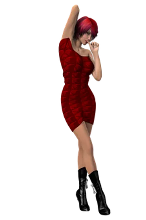 Red Dress Animated Woman Pose