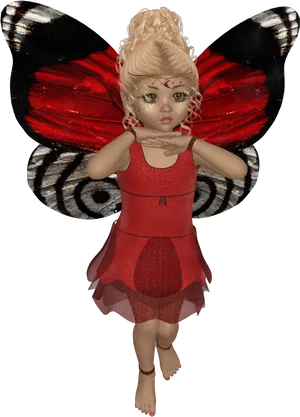 Red Dress Fairy With Butterfly Wings