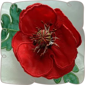 Red Embroidered Flower Fabric PNG image
