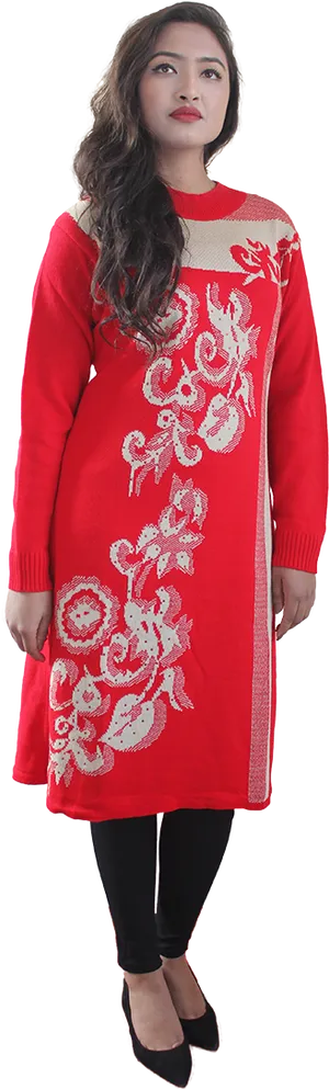 Red Embroidered Kurti Fashion PNG image
