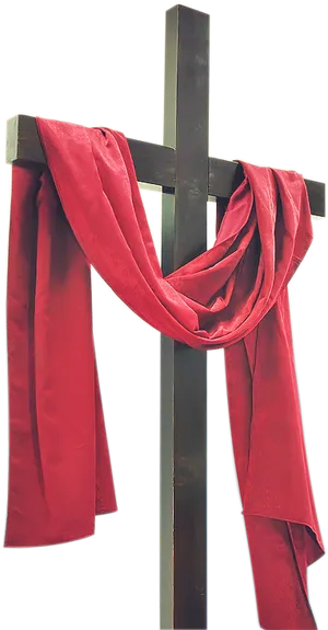 Red Fabric Draped Wooden Cross PNG image