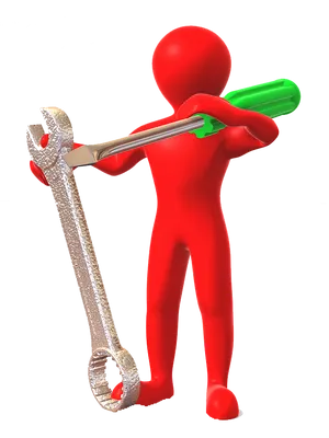 Red Figure Holding Wrench PNG image