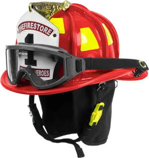 Red Firefighter Helmetwith Visorand Flashlight PNG