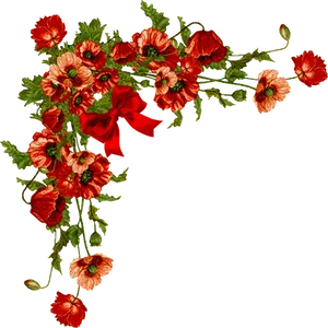 Red Floral Corner Designwith Bow PNG image