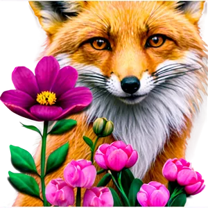Red Fox With Flowers PNG Bfm PNG